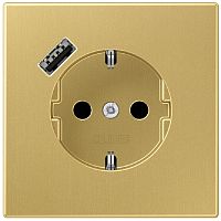 Розетка с заземлением +1хUSB тип A без рамки Jung LS990 metal 1-м. латунь картинка